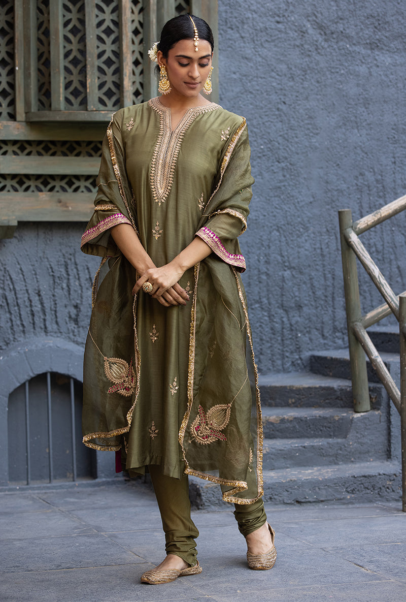 Olive Green Jhoomar Zara Kurta Set