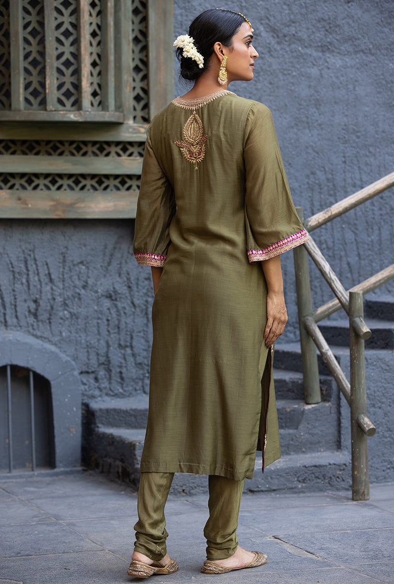 Olive Green Jhoomar Zara Kurta Set