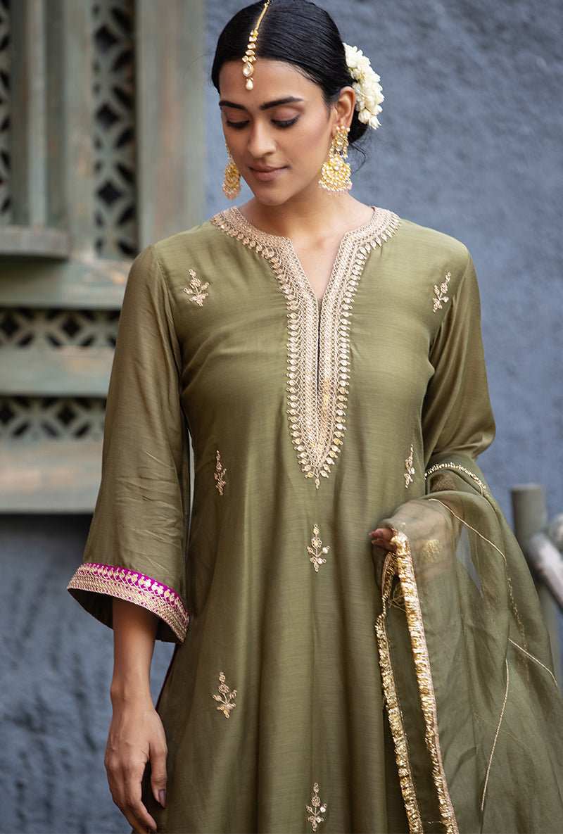 Olive Green Jhoomar Zara Kurta Set