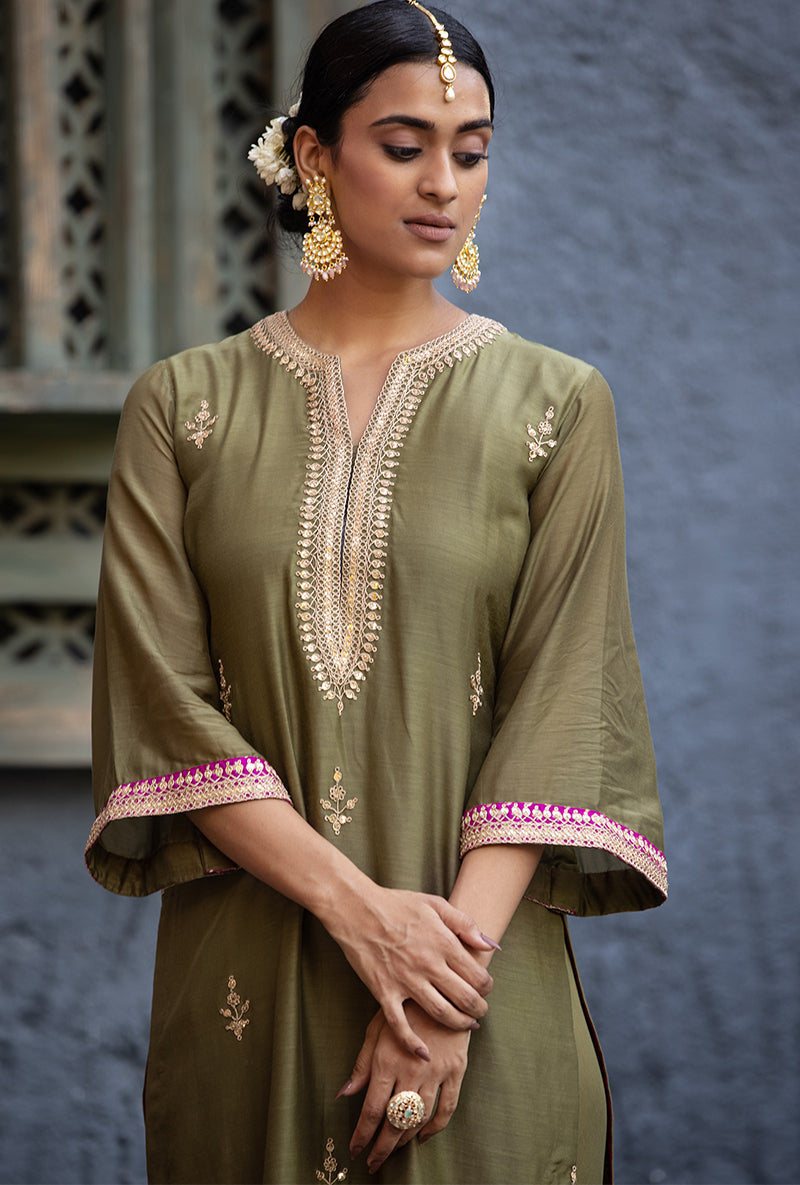 Olive Green Jhoomar Zara Kurta Set