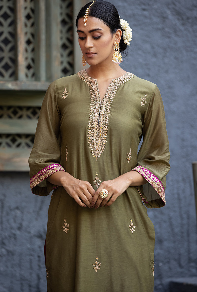 Olive Green Jhoomar Zara Kurta Set
