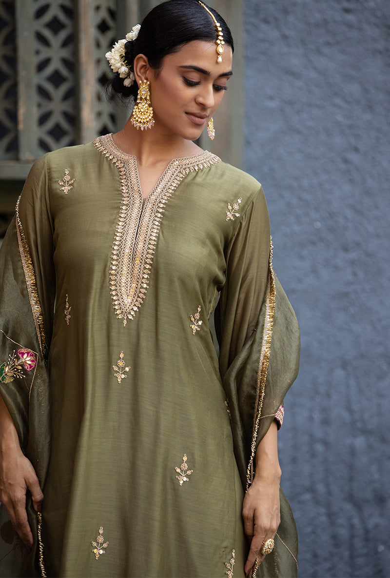 Olive Green Jhoomar Zara Kurta Set