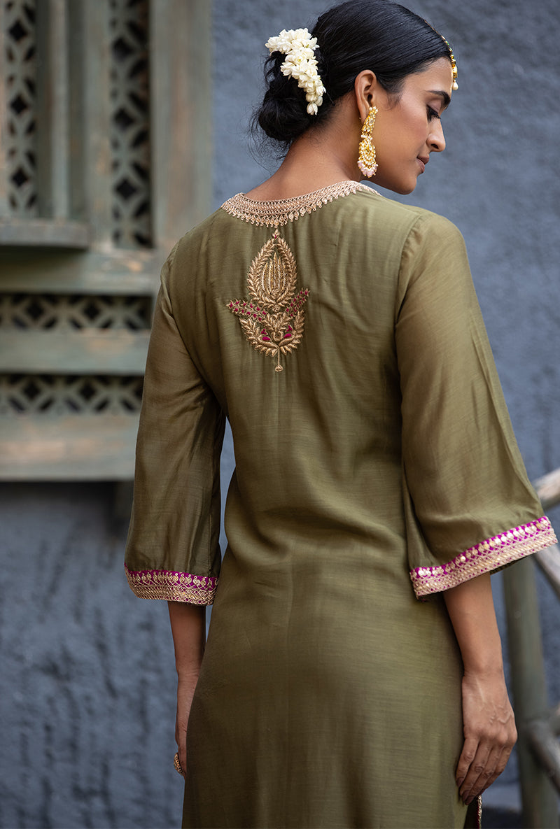 Olive Green Jhoomar Zara Kurta Set