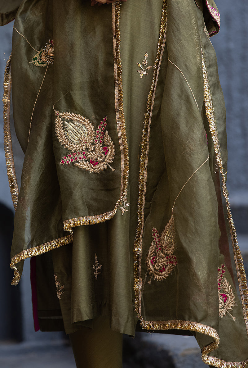 Olive Green Jhoomar Zara Kurta Set