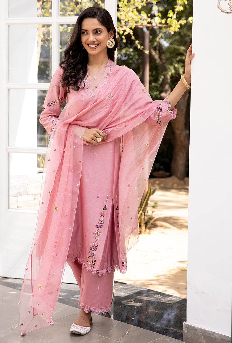 Pink French Knot Pocket Style Suhaani Kurta Set