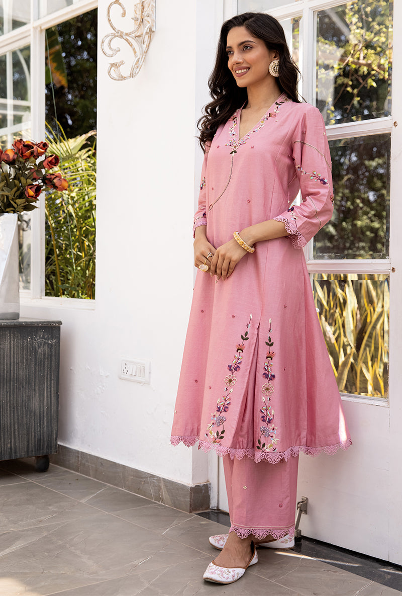 Pink French Knot Pocket Style Suhaani Kurta Set