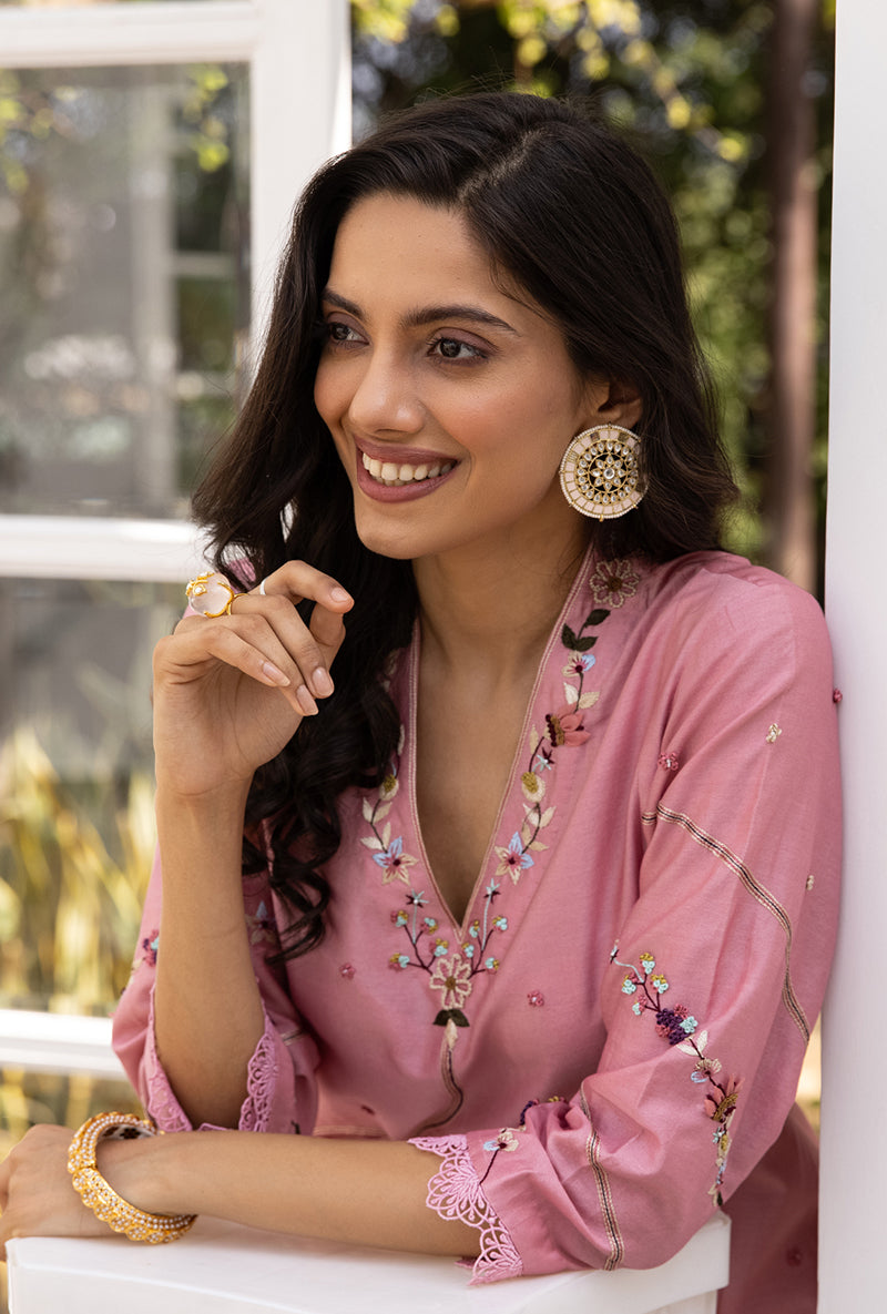 Pink French Knot Pocket Style Suhaani Kurta Set