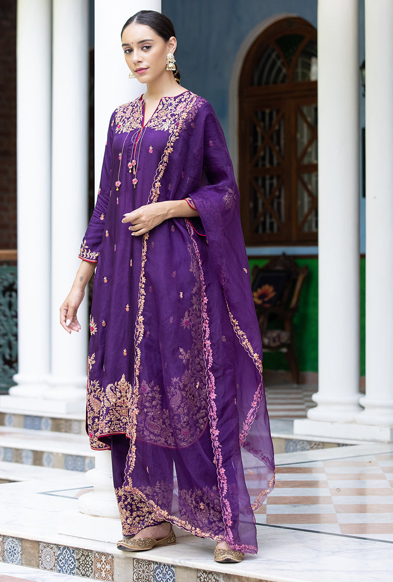 Purple Kairi Buta Jaal Long Zeenat Kurta Set