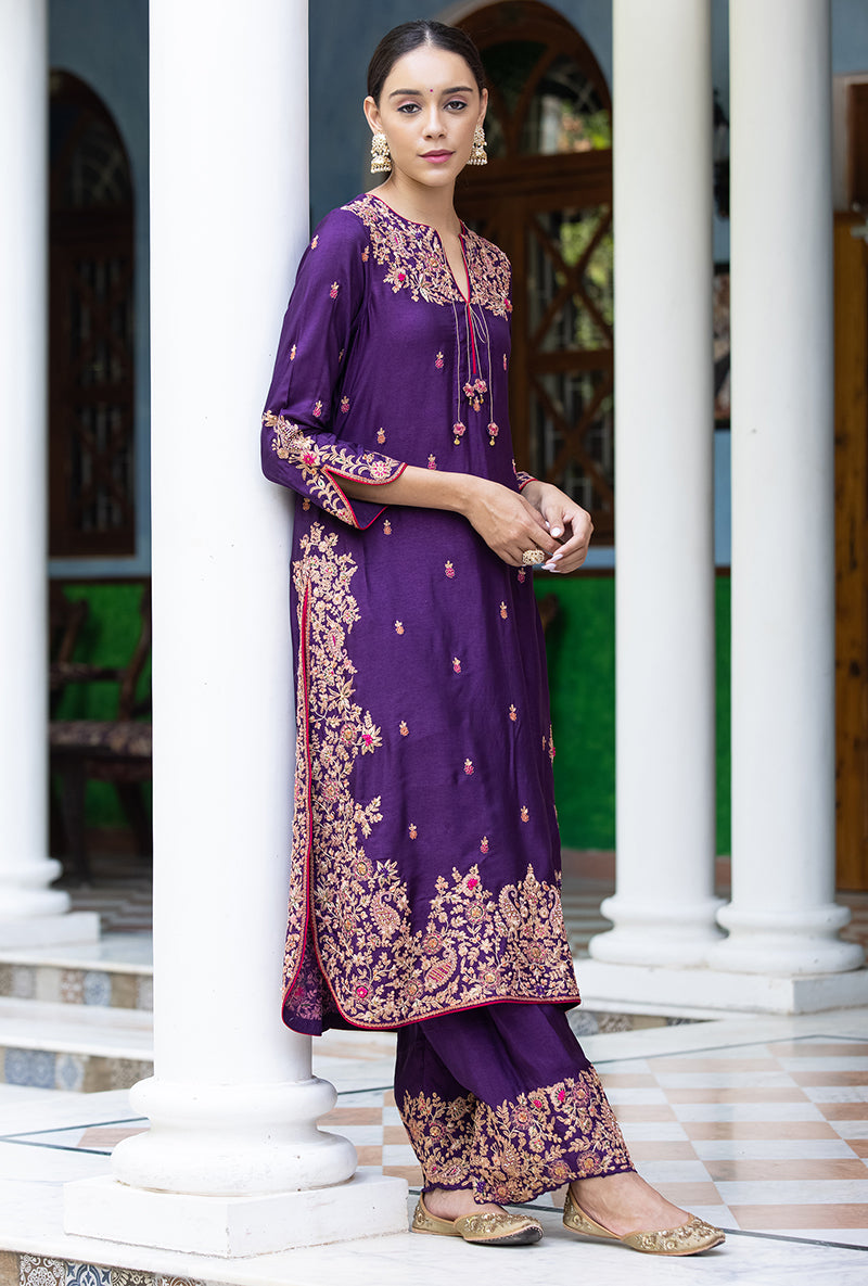 Purple Kairi Buta Jaal Long Zeenat Kurta Set