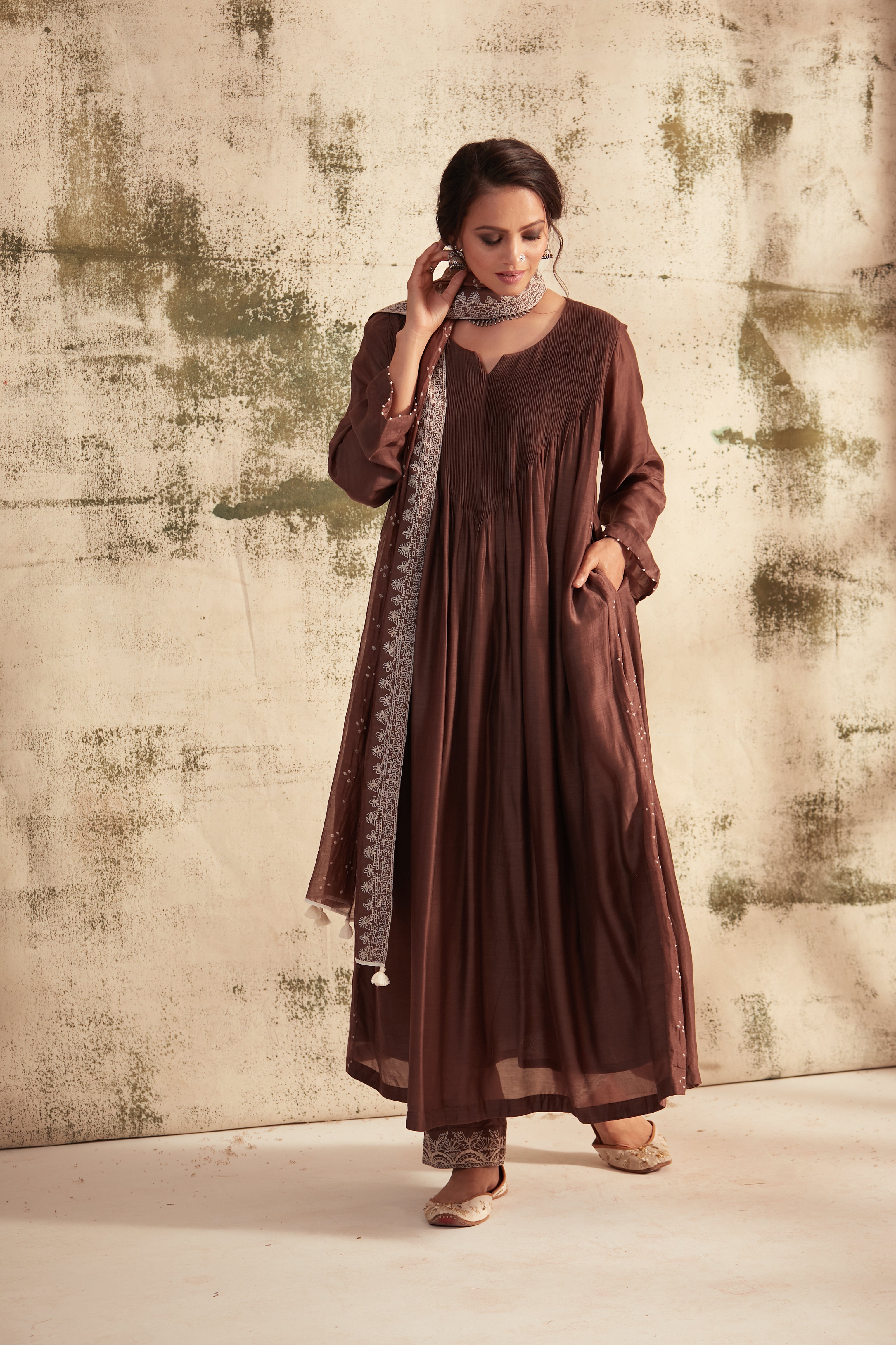 Taupe Pintuck Inaya Kurta Set