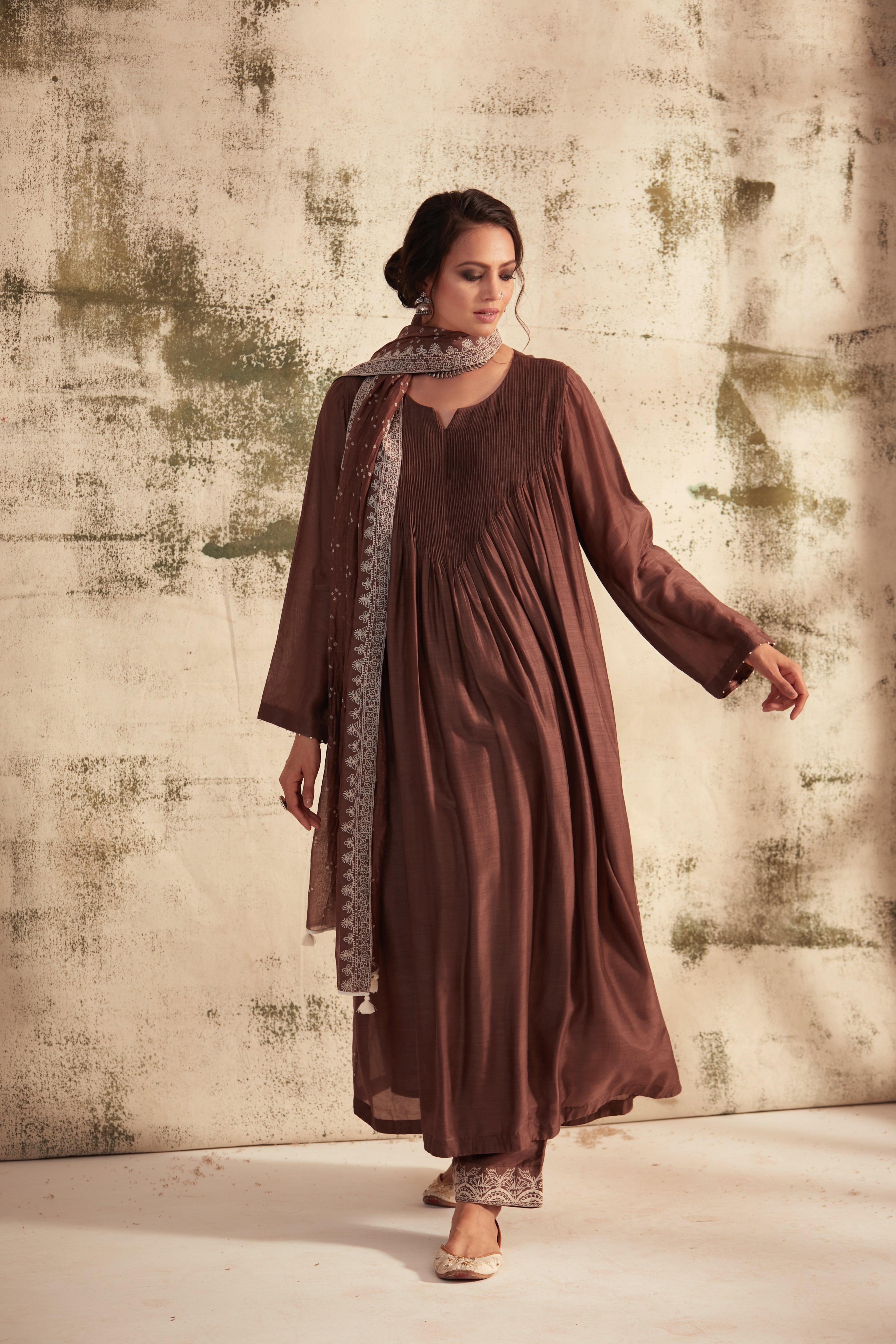 Taupe Pintuck Inaya Kurta Set