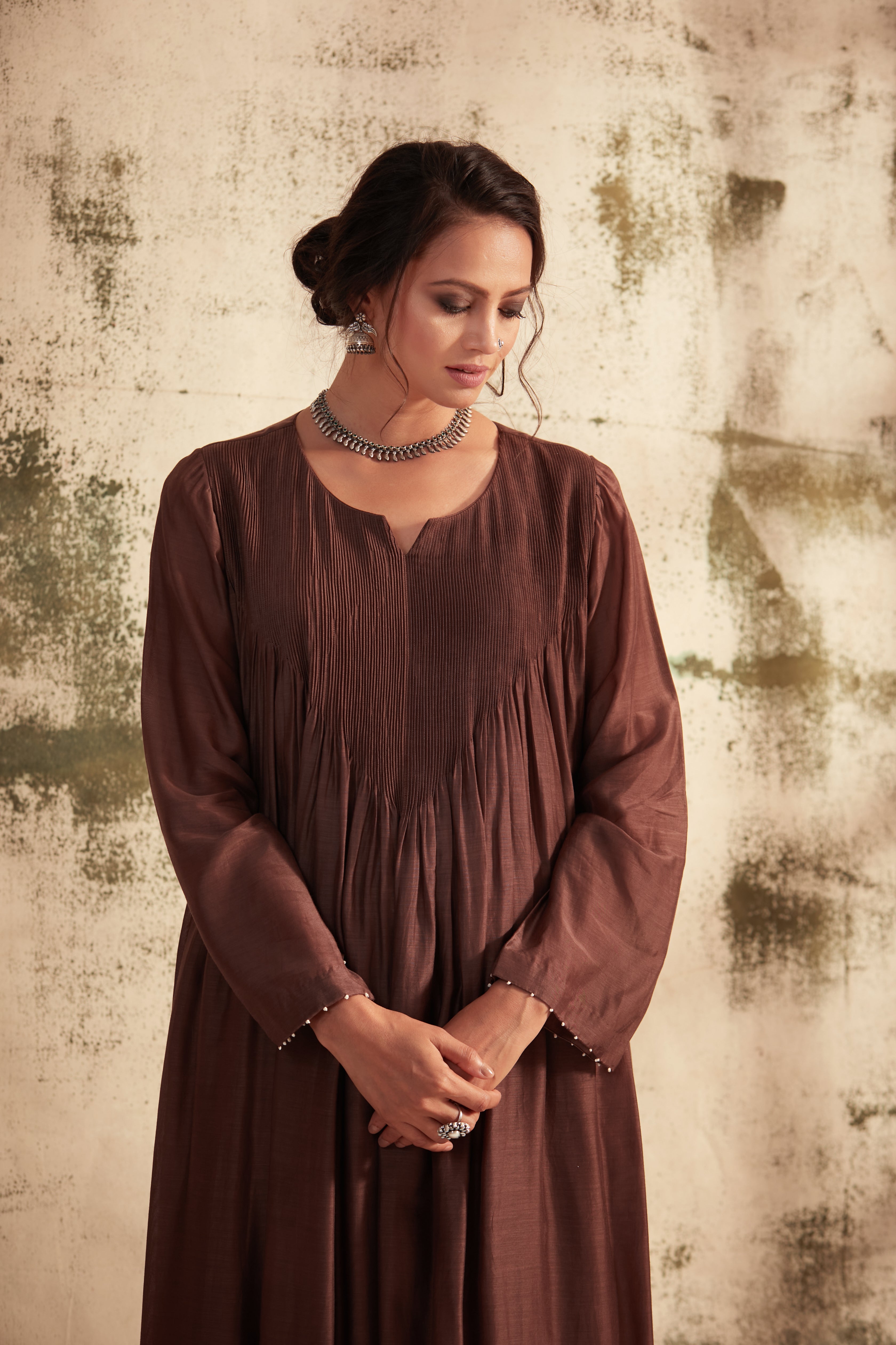 Taupe Pintuck Inaya Kurta Set