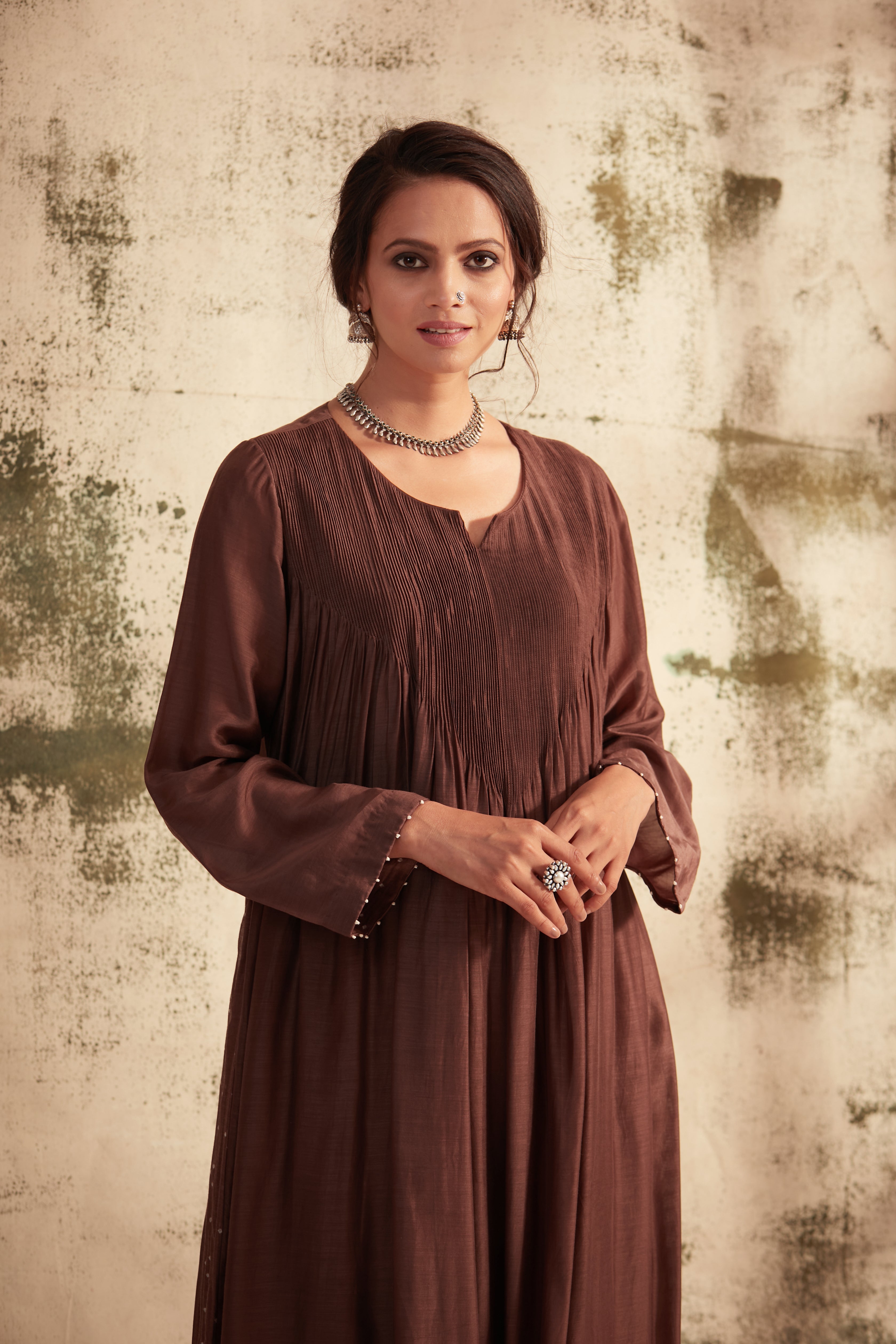 Taupe Pintuck Inaya Kurta Set
