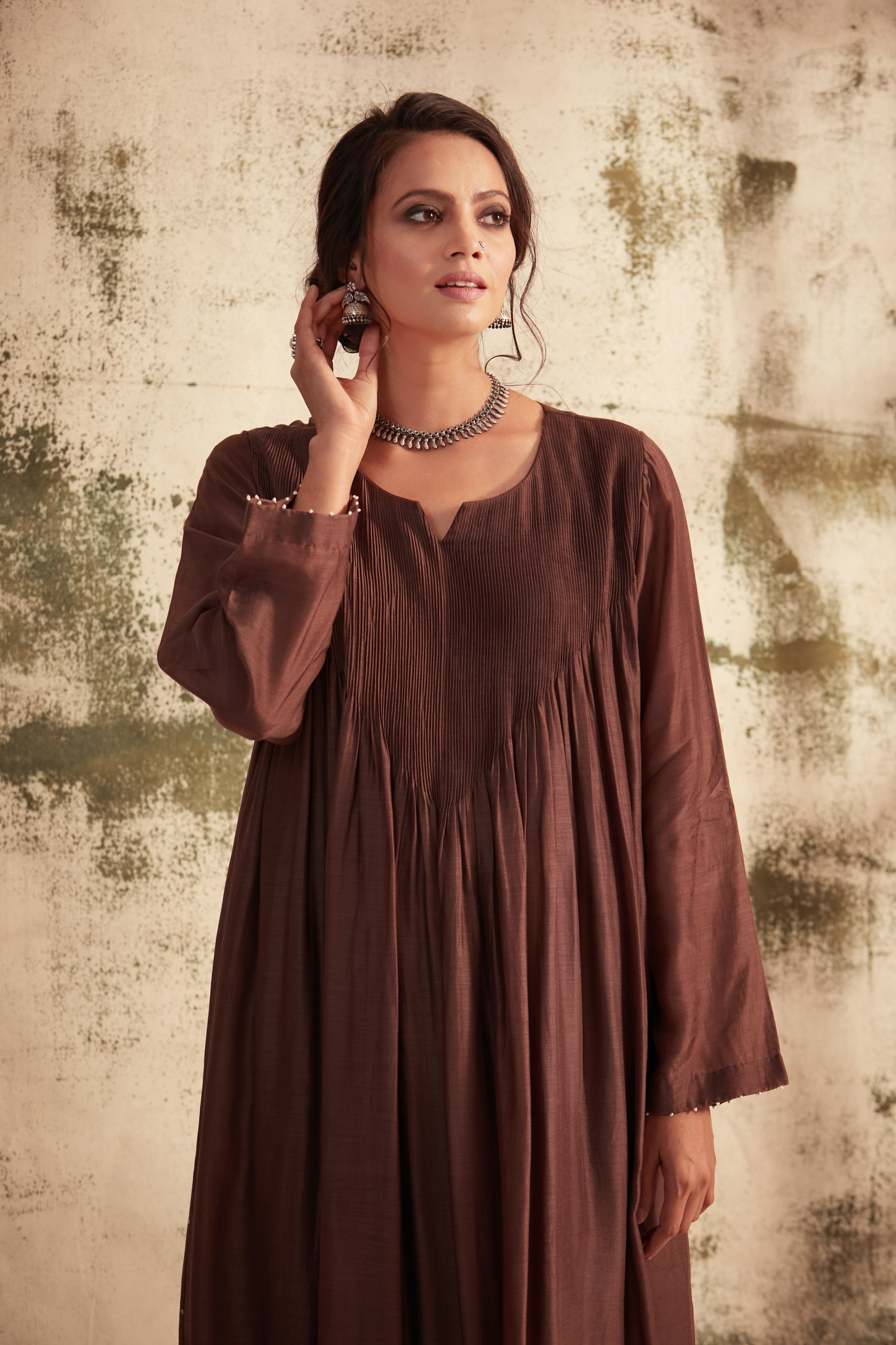 Taupe Pintuck Inaya Kurta Set