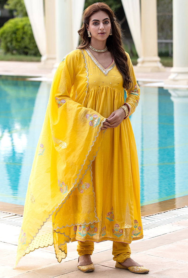 Yellow Mirror Yoke Haseena Kurta Set