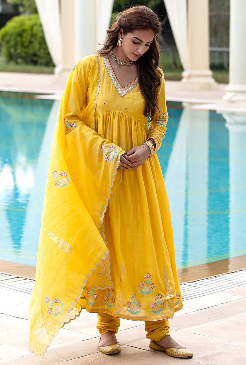 Yellow Mirror Yoke Haseena Kurta Set