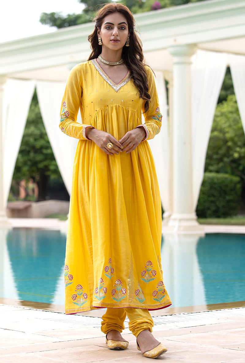 Yellow Mirror Yoke Haseena Kurta Set