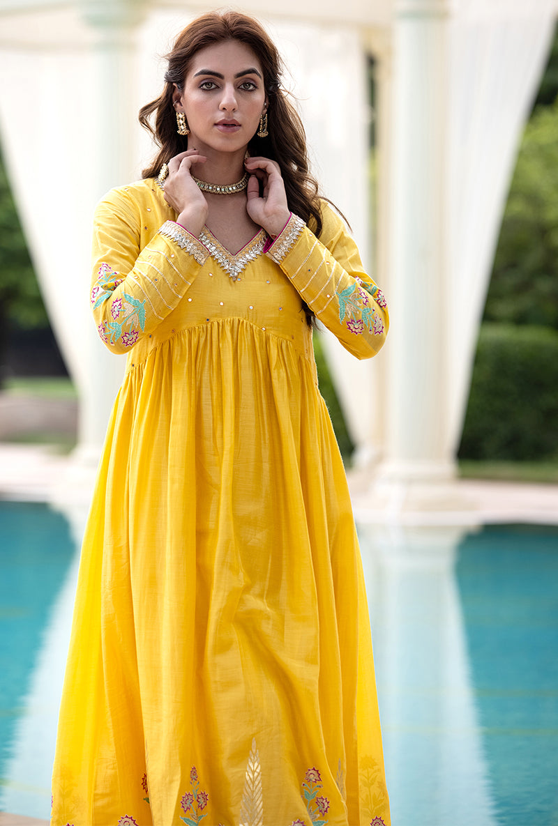 Yellow Mirror Yoke Haseena Kurta Set