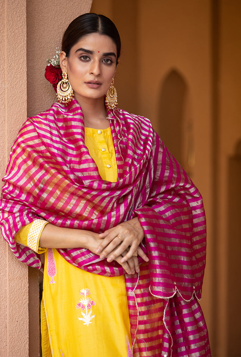 Yellow Straight Nayaab Kurta Set