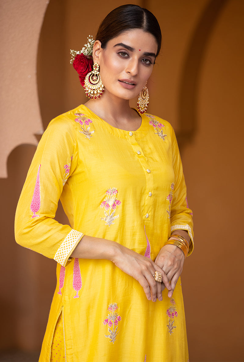 Yellow Straight Nayaab Kurta Set