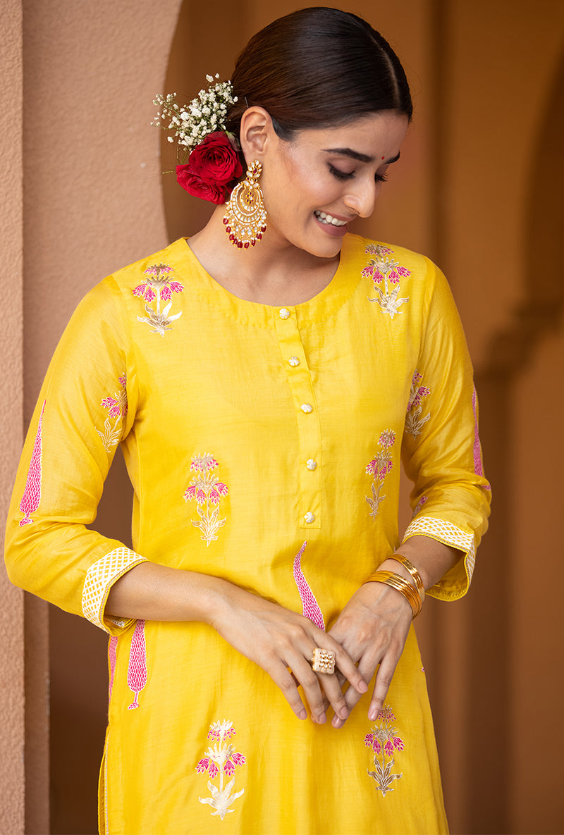 Yellow Straight Nayaab Kurta Set