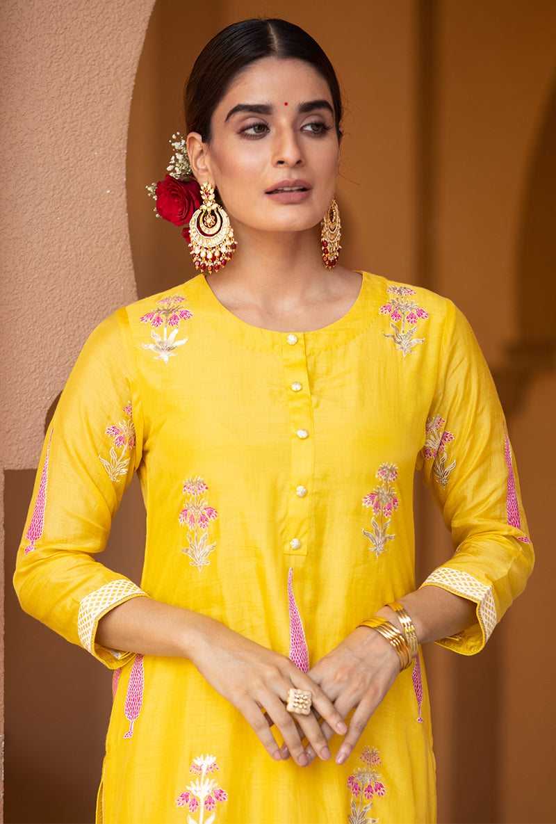Yellow Straight Nayaab Kurta Set