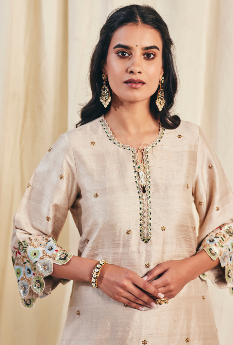 Beige Pearl Cutwork Meera Kurta