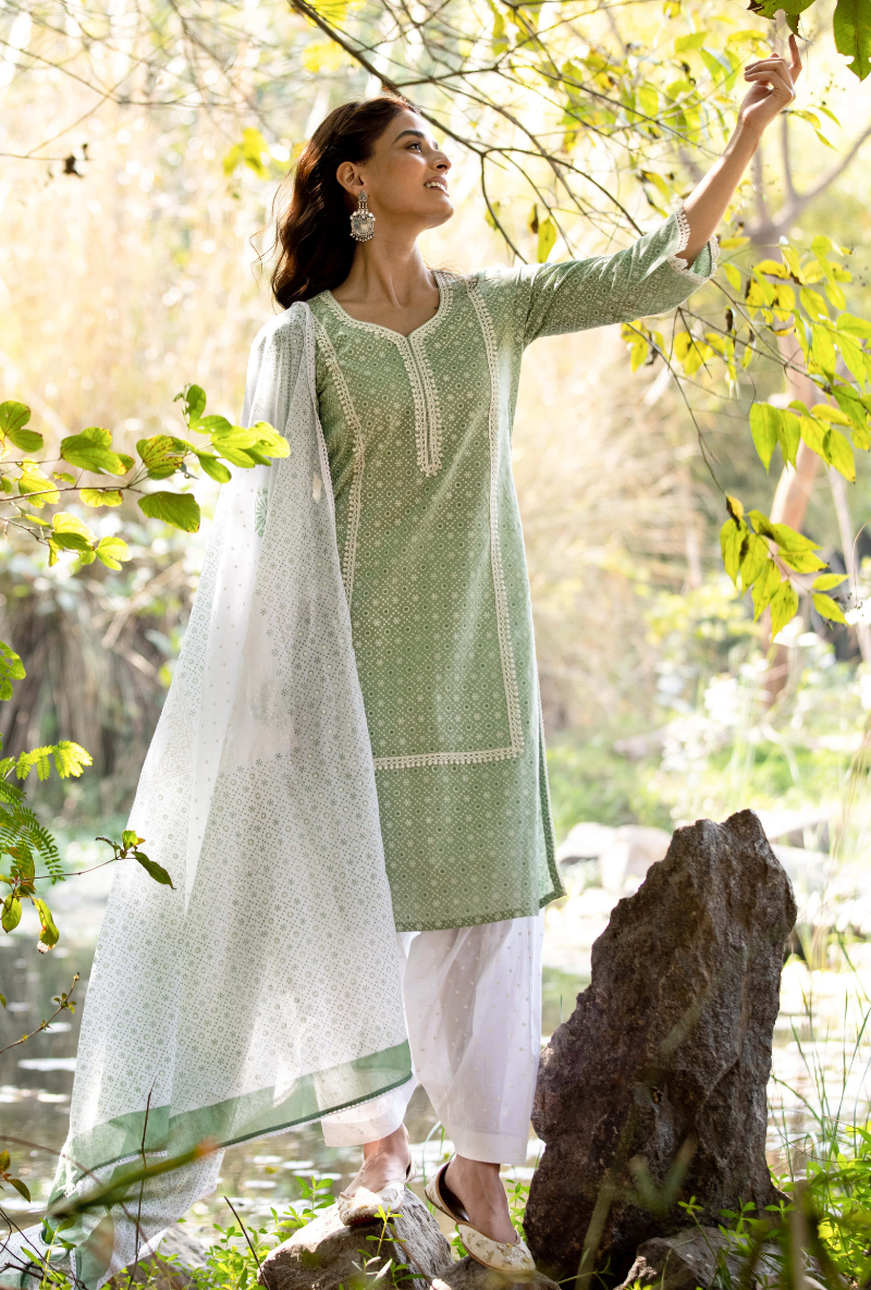 Green/Ivory Titlie Salwar Kurta Set