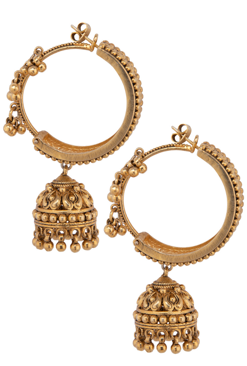 Gold Plated Silver Textured Bali With Jhumki