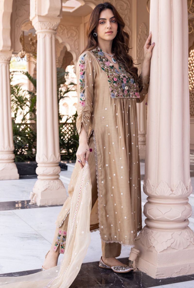 Beige Orchid Frockstyle Sahiba Kurta Set