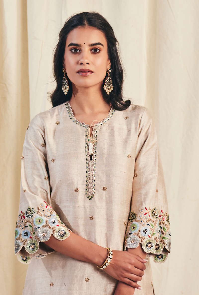 Beige Pearl Cutwork Meera Kurta
