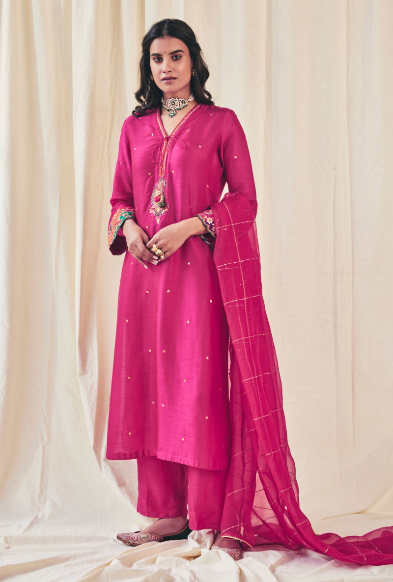 Rani Pink Gota Paisley Meera Kurta Set