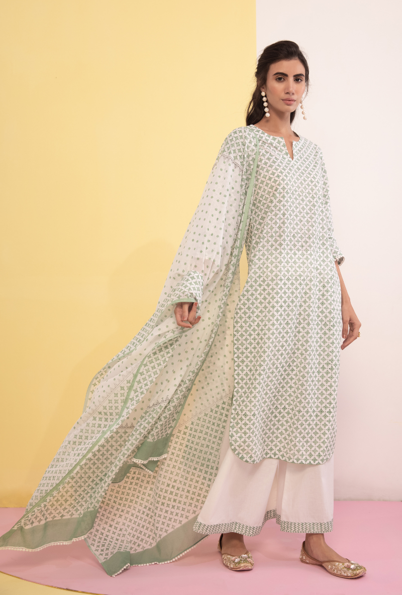 Green Cotton Candy Straight Kurta Set
