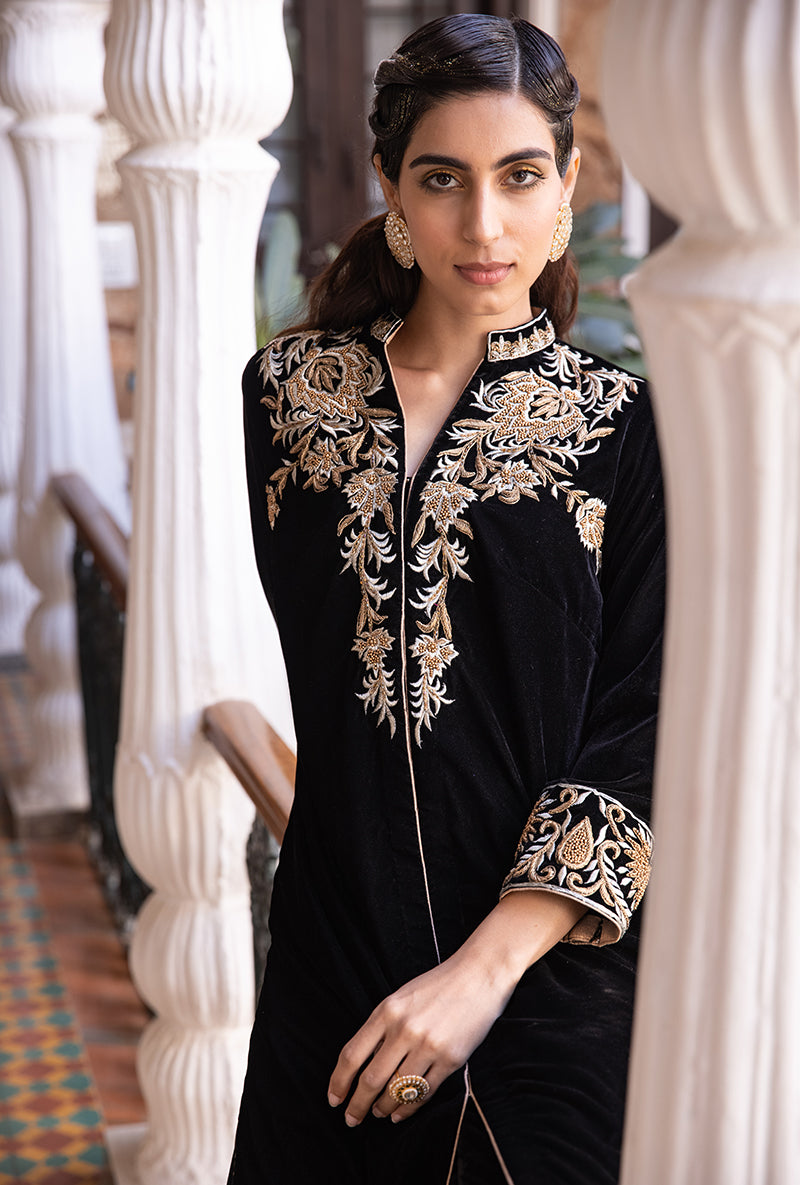 Black Sherwani Jacket Aarzoo Kurta Set