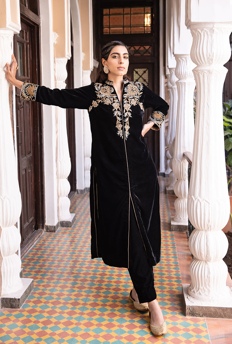Black Sherwani Jacket Aarzoo Kurta Set
