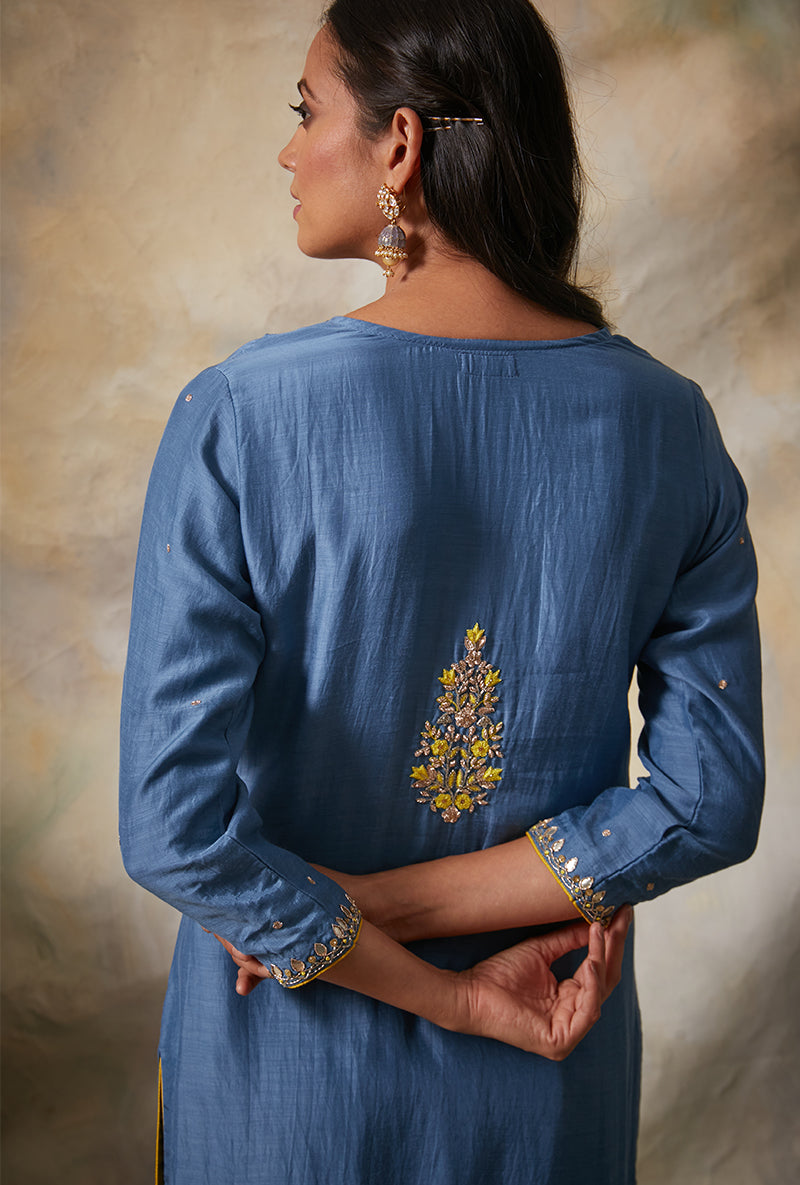 Blue Square Yoke Mahi Kurta Set