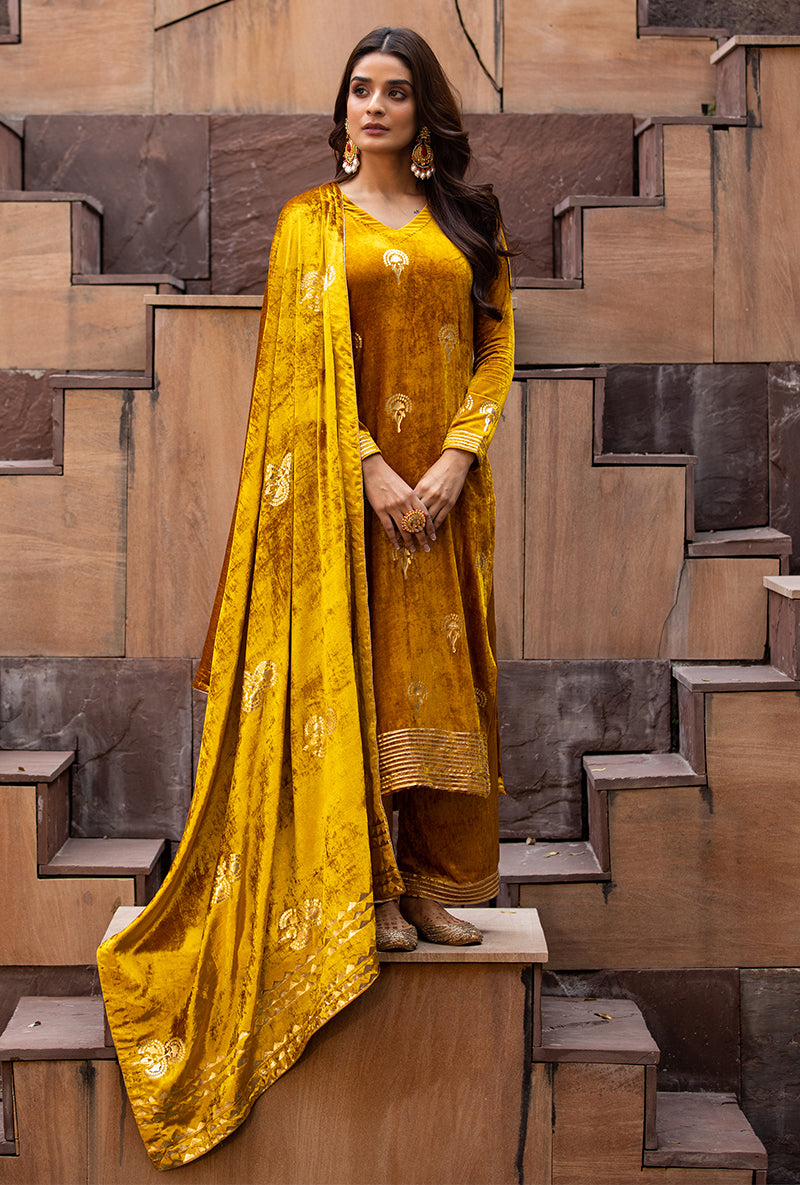 Mustard Gota Ruhaani Kurta Set