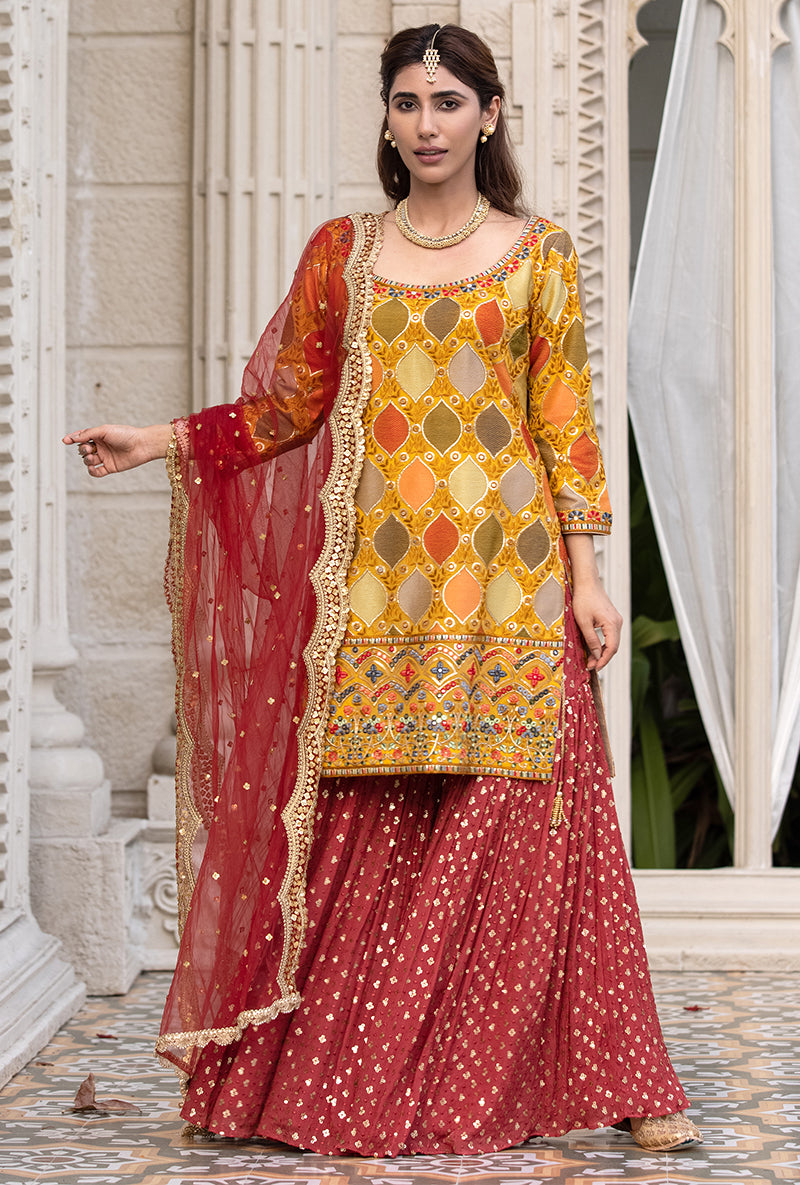 Mustard Multicolour Thread Work Sitara 2.0 Gharara Set