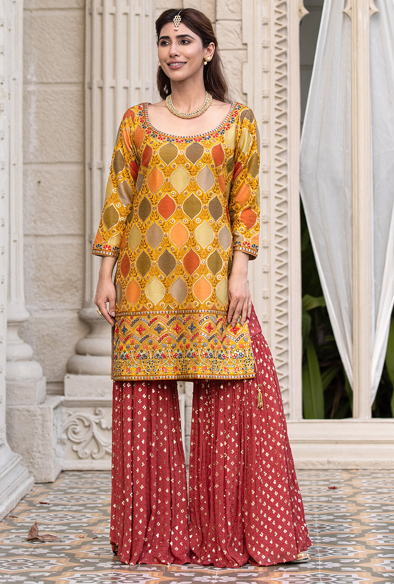 Mustard Multicolour Thread Work Sitara 2.0 Gharara Set