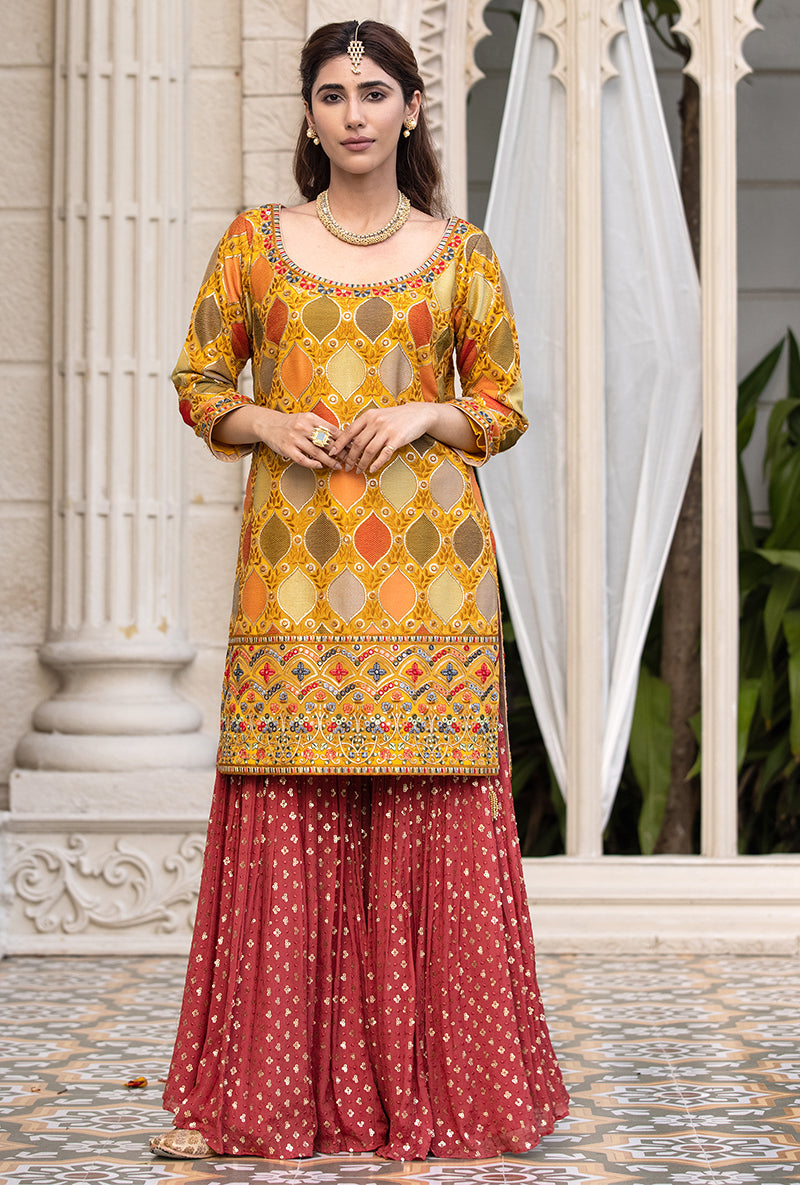 Mustard Multicolour Thread Work Sitara 2.0 Gharara Set