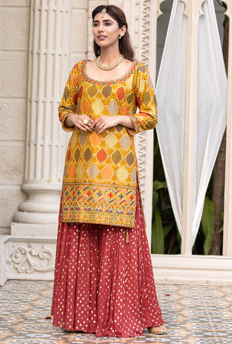 Mustard Multicolour Thread Work Sitara 2.0 Gharara Set