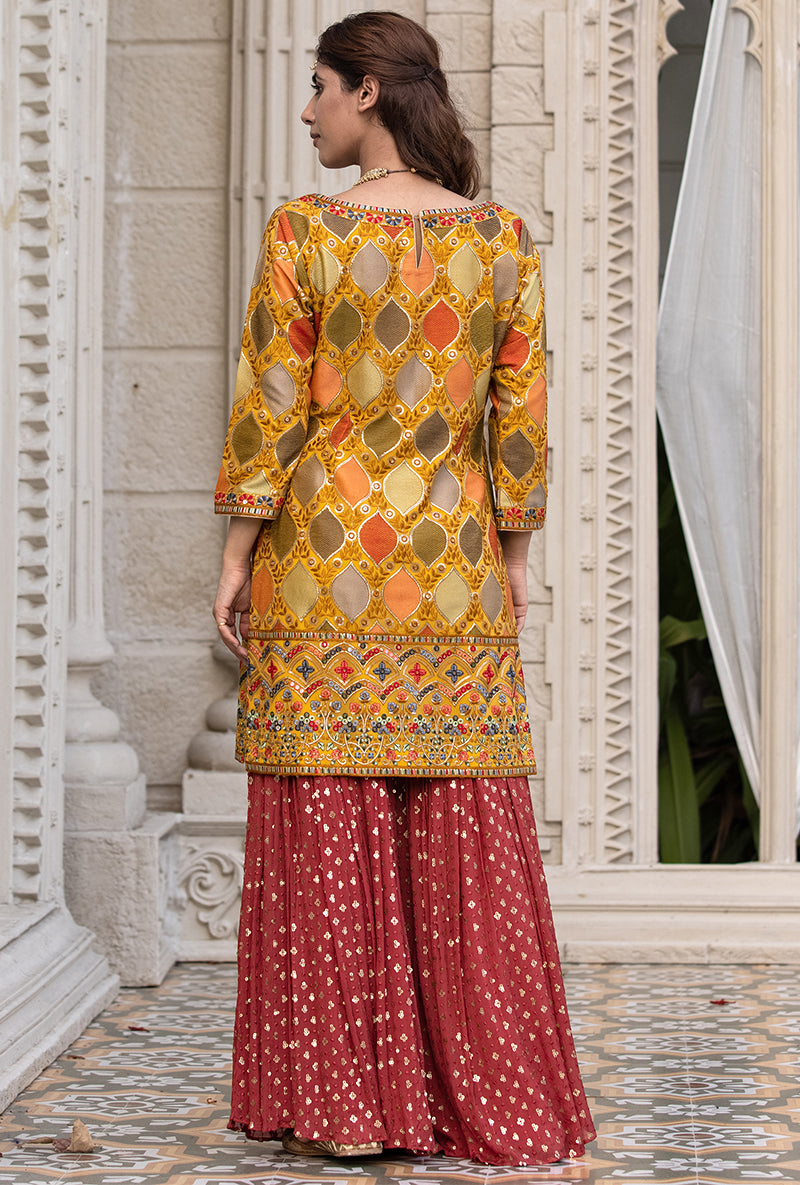 Mustard Multicolour Thread Work Sitara 2.0 Gharara Set