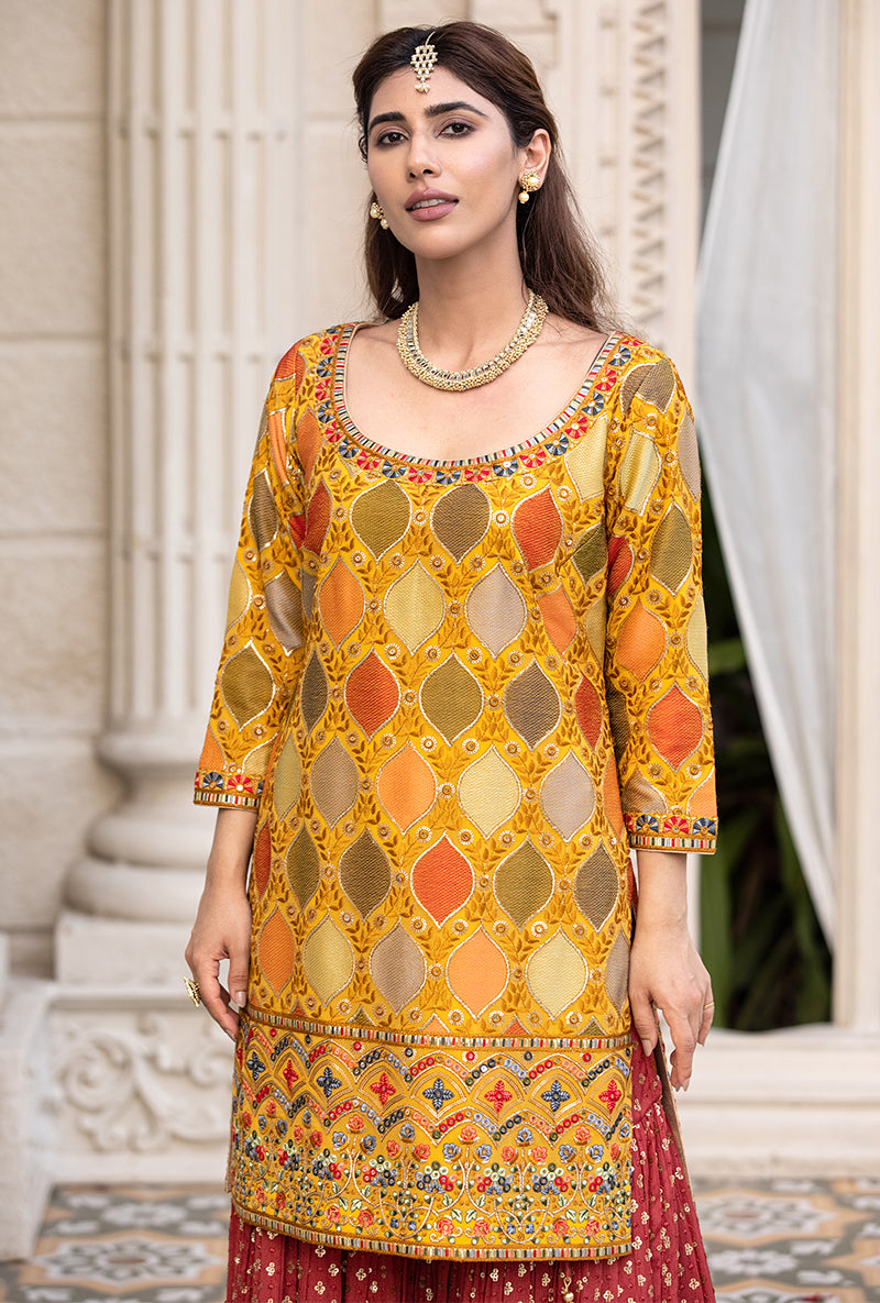 Mustard Multicolour Thread Work Sitara 2.0 Gharara Set