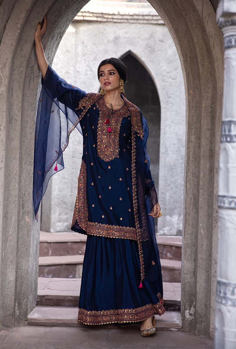 Navy Gharara Ulfat Set