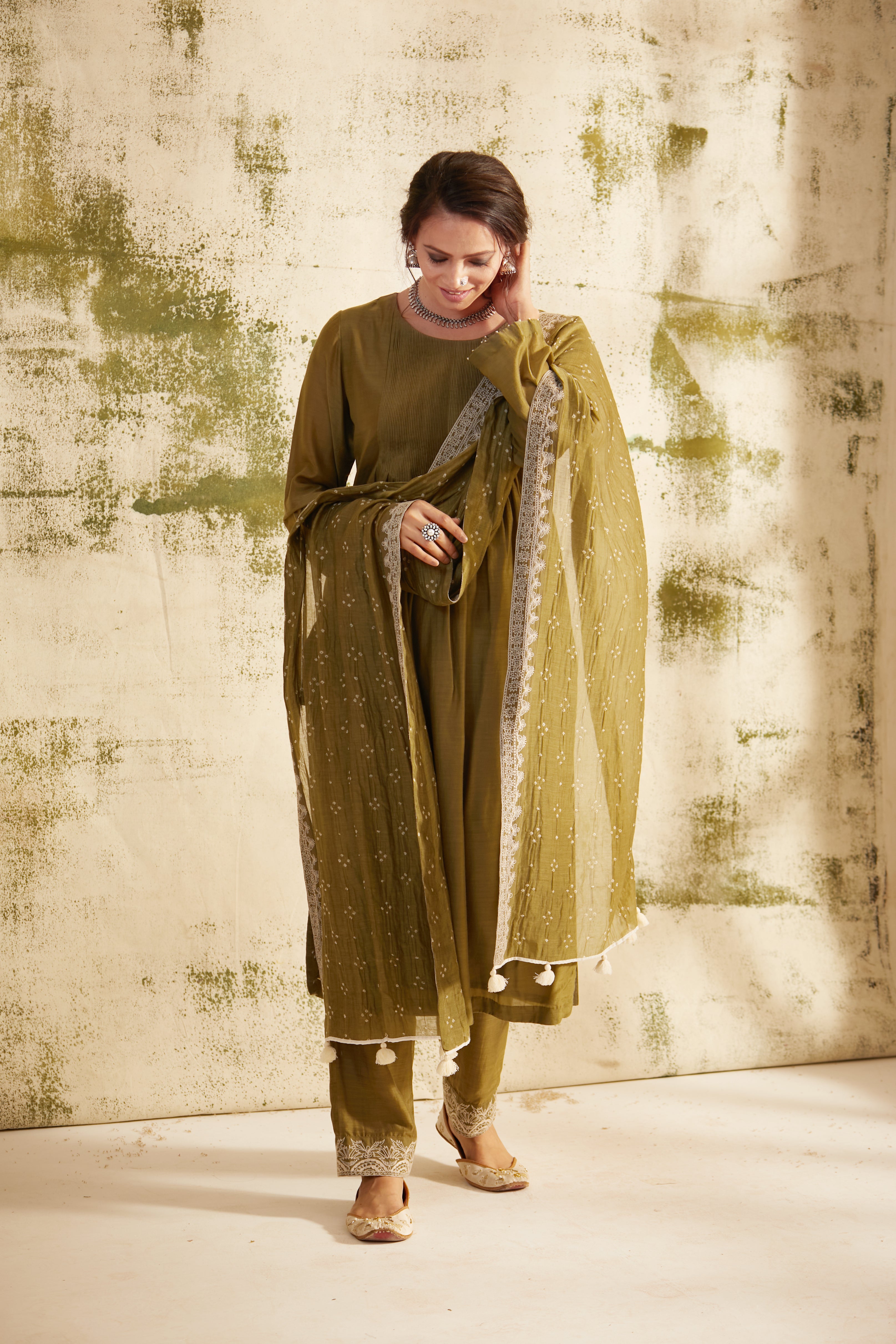 Olive Green Pintuck Inaya Kurta Set