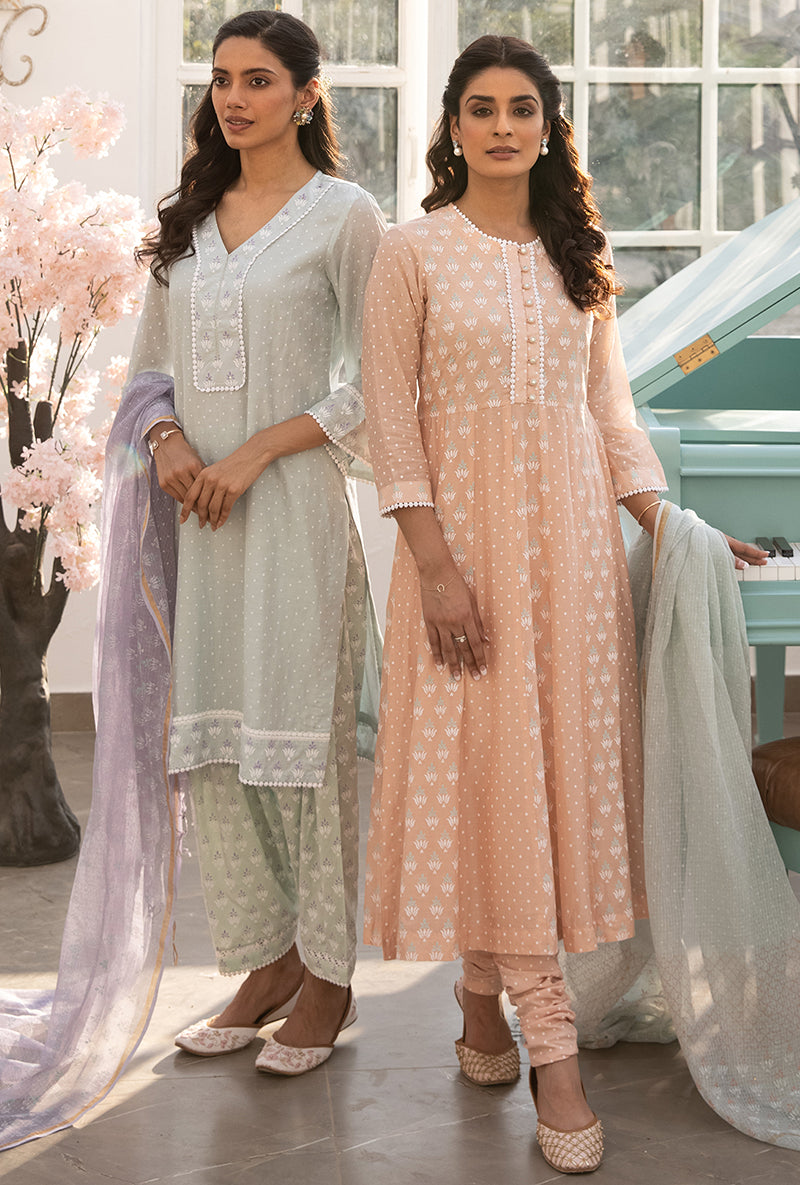 Peach A-line Aisha Kurta Set