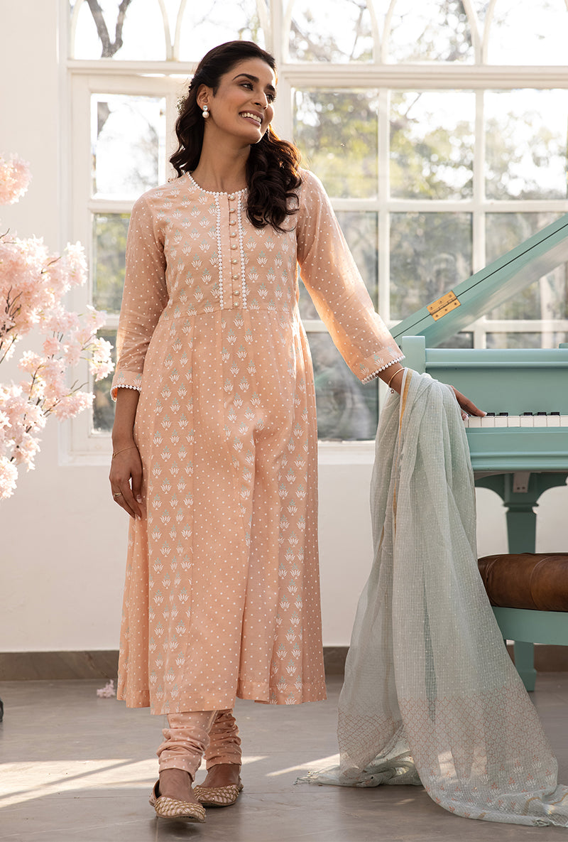 Peach A-line Aisha Kurta Set