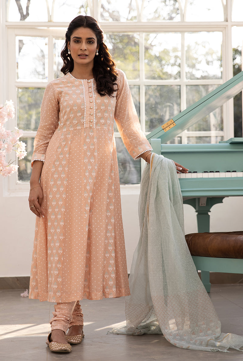 Peach A-line Aisha Kurta Set