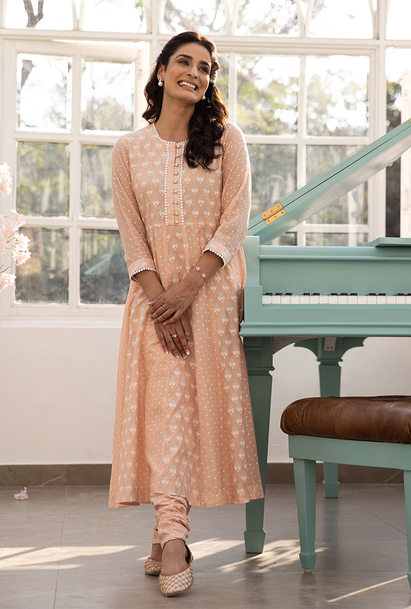 Peach A-line Aisha Kurta Set