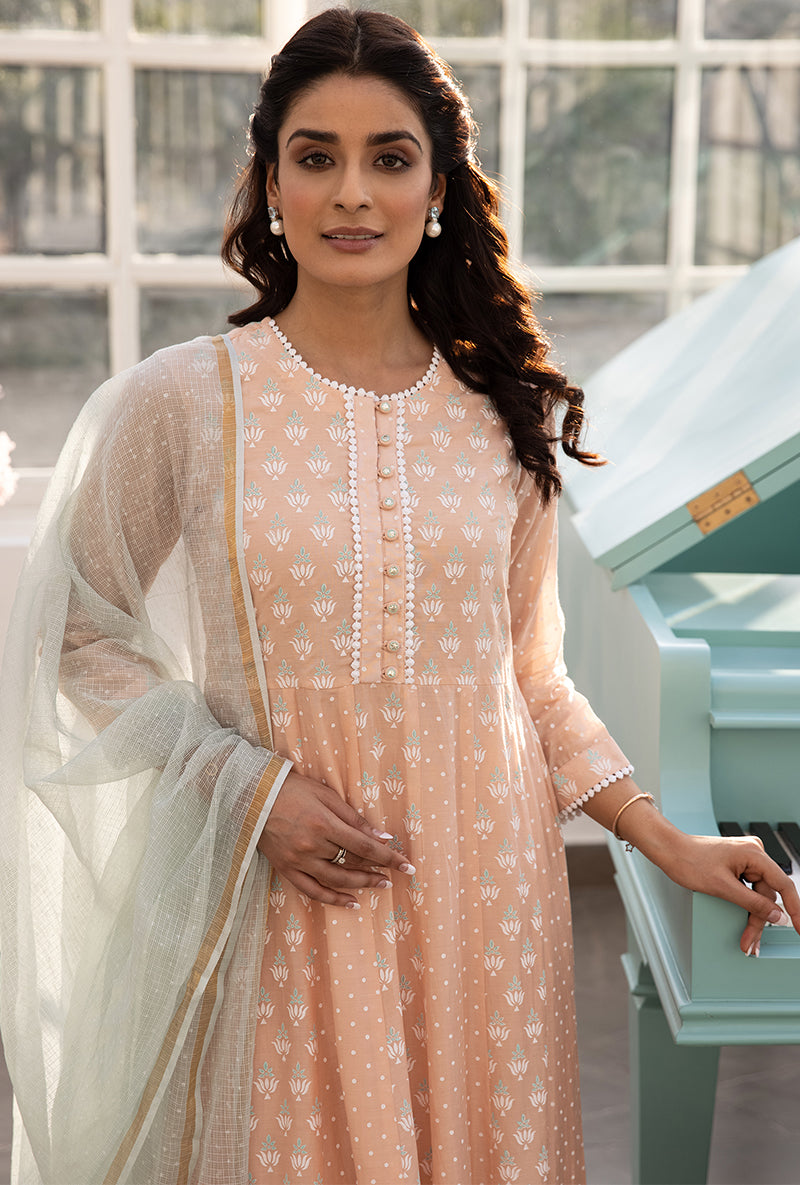 Peach A-line Aisha Kurta Set